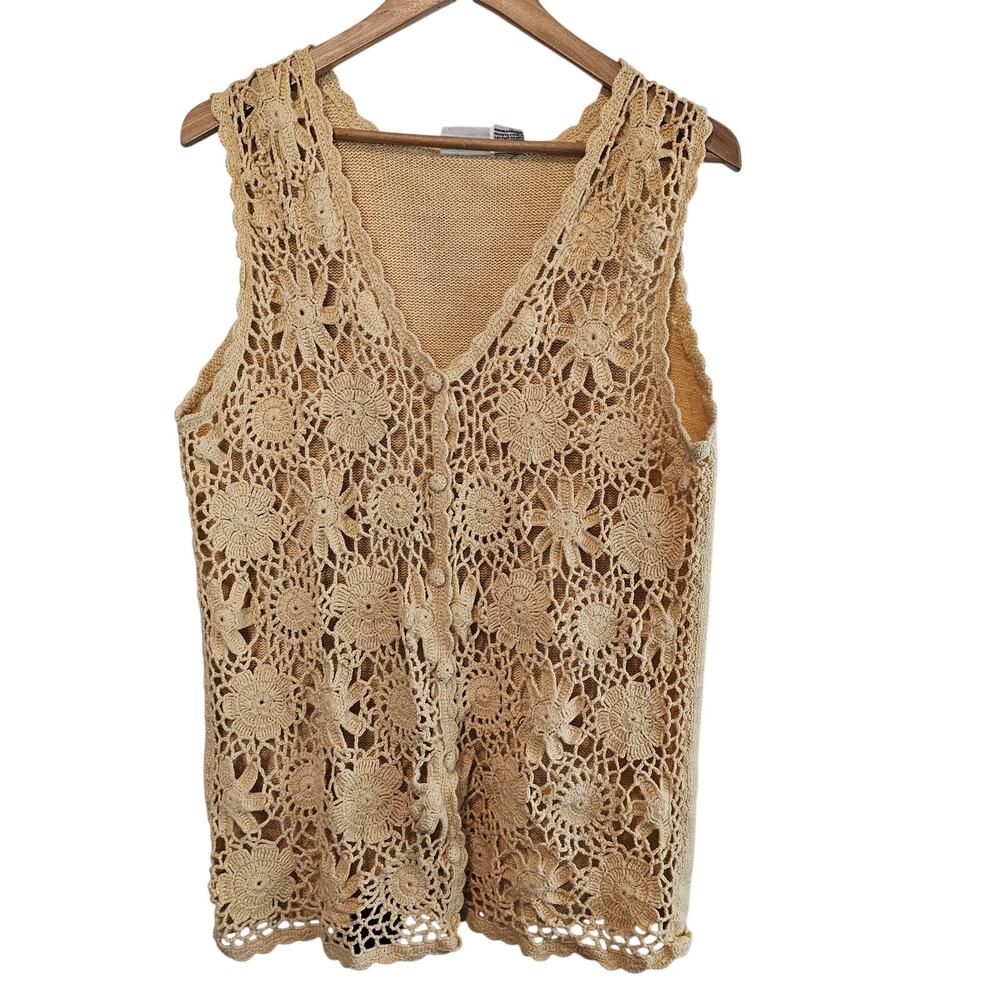 Vintage Beige Floral Crochet Cardigan